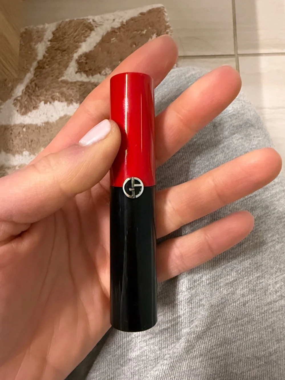 Giorgio Armani Red and Black Lipstick Case with Silver Logo